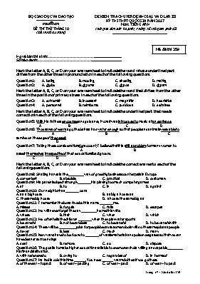 Đề kiểm tra Chuyên đề khối A1 và D lần III kỳ thi THPT Quốc gia môn Tiếng Anh năm 2017 - Mã đề thi 359 (Có đáp án)
